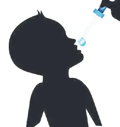 Illustration: a child receiving oral polio drops