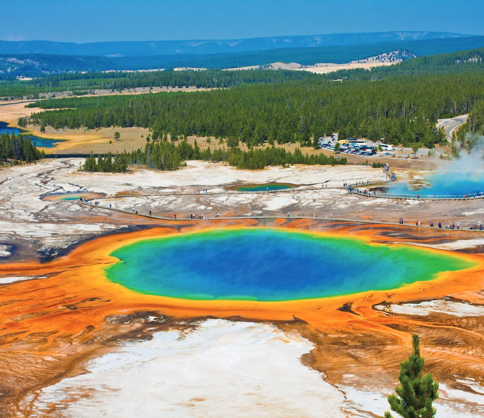 A rainbow-coloured hot spring in Yellowstone