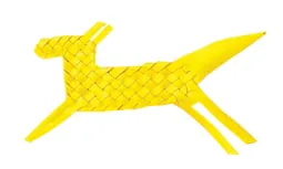 A yellow palm-leaf craft animal