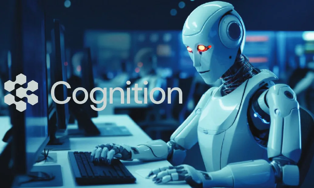 A robot at a computer beside the word Cognition