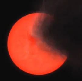 A red star glowing in space