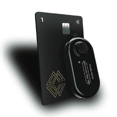 A black crypto hardware wallet card