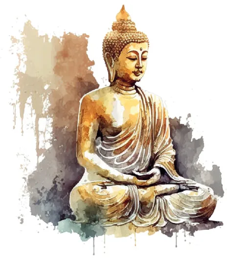 Illustration: a golden statue of the Buddha in meditation