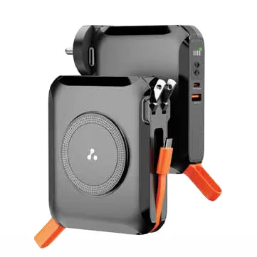 A portable charger with cables