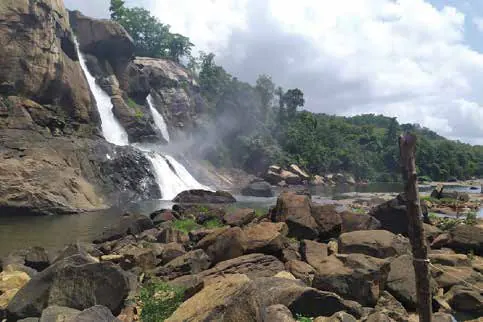 A waterfall cascading over rocks
