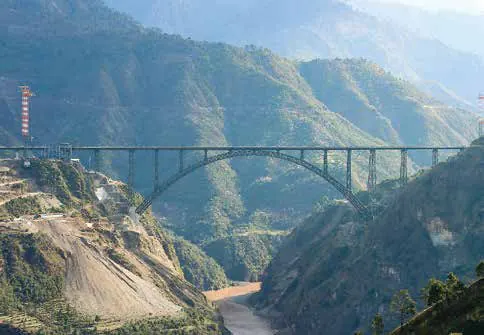 A railway arch bridge spanning a deep river gorge