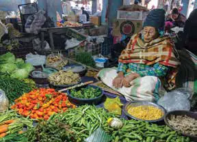 A woman selling vegetables at a market stall
