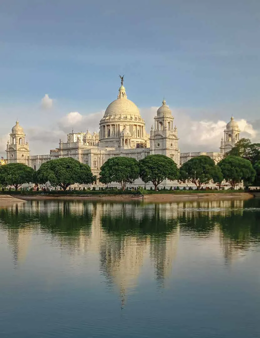 Victoria Memorial in Kolkata, reflected in the water in front of it