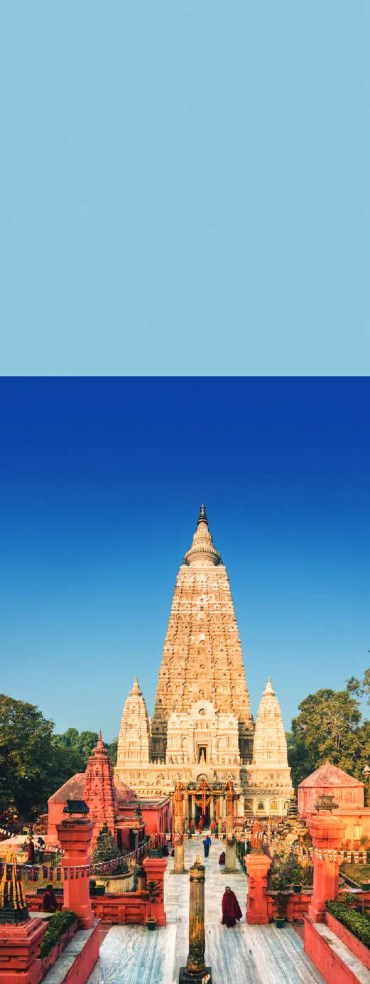 The tall spire of the Mahabodhi temple