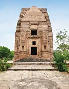 A tall carved stone temple