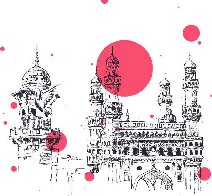 Illustration: the Charminar drawn in ink