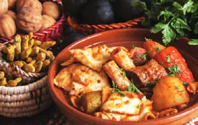 Traditional dishes laid out on a table
