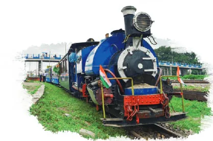 Illustration: a toy train on a mountain railway