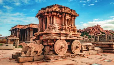A carved stone temple chariot