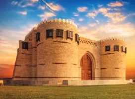 An old stone fort at sunset
