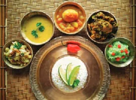 An Assamese thali of rice and curries