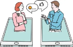 Illustration: two people texting on phones