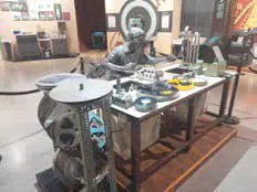 Vintage film equipment on display in a museum