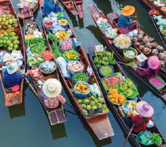 Boats laden with fruit at a floating market