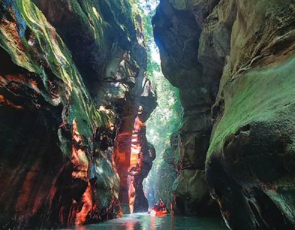 A narrow canyon with a river