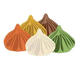 Illustration of modaks in several colours