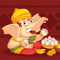 Illustration of Lord Ganesha holding a modak