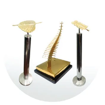 Award trophies shaped like leaves on stands
