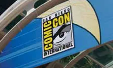 The Comic-Con International logo on a convention building