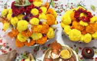 Marigold flower arrangements in yellow, orange and red