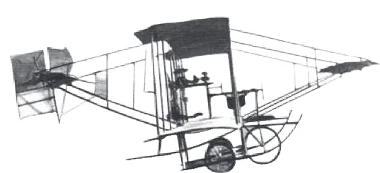 A line drawing of an early biplane-style aeroplane