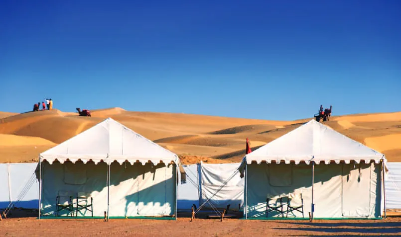 Tents on desert sand dunes