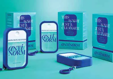 Blue body cleanser packs on display