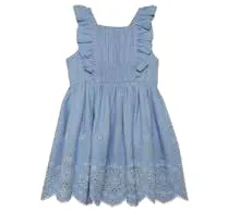 A child’s blue ruffled dress