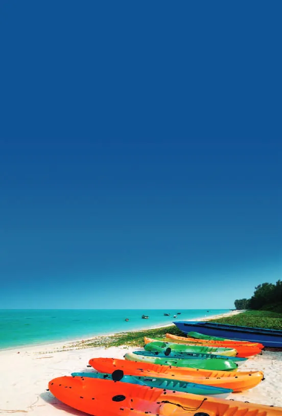 Colourful boats on a turquoise lagoon
