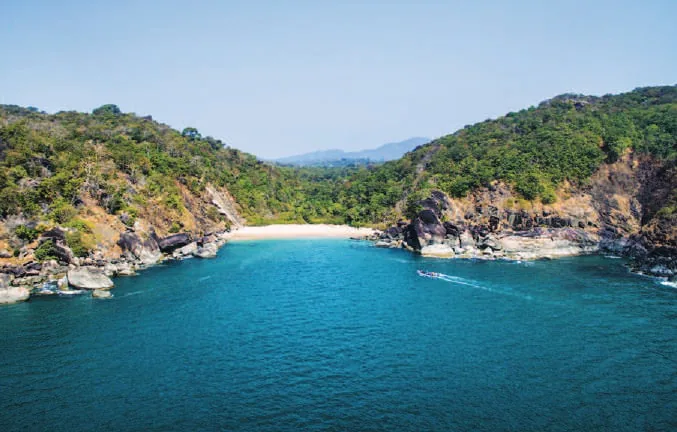 A secluded cove with blue water
